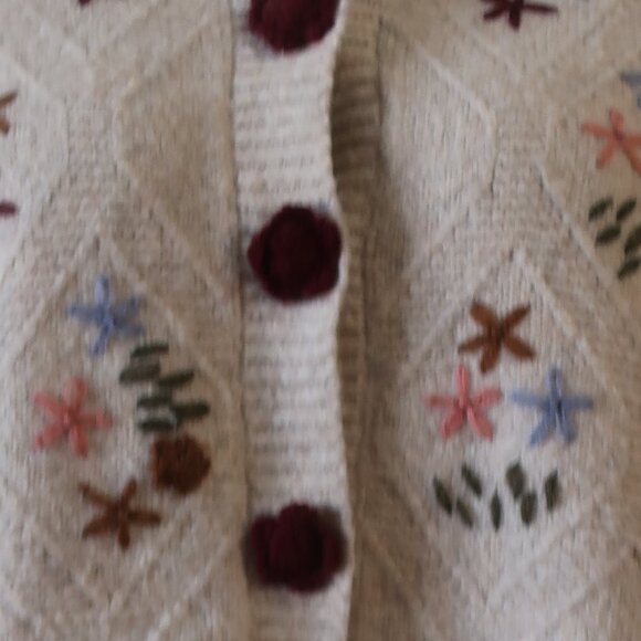 Womens Zara Beige, Multi Embroidered Knit Cardigan Sweater S - Picture 4 of 7